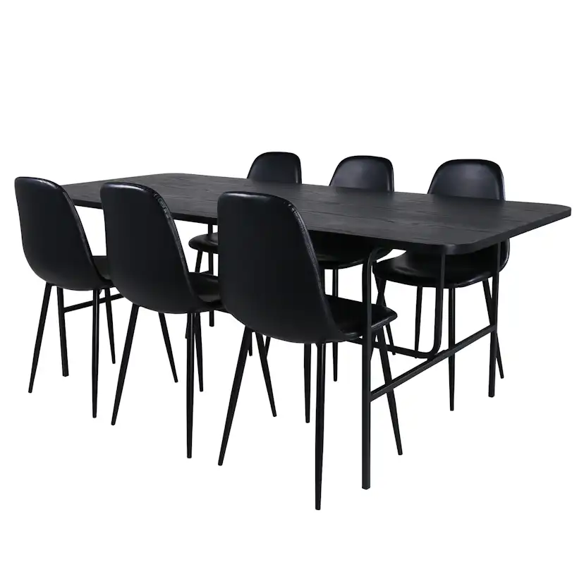 Matgrupp Venture Home Chicago Svart med 6 Pobbie Stolar