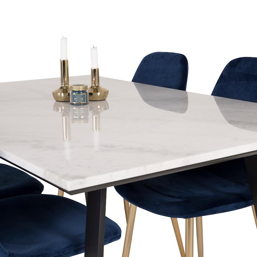 Matgrupp Venture Home Estelle 140 med 4 Pobbie Stolar Sammet/Mässing