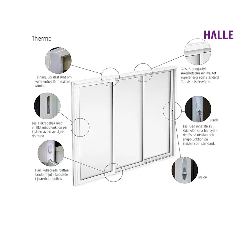 Skjutbart Dörrparti 3-Delat Halle Thermo Vit