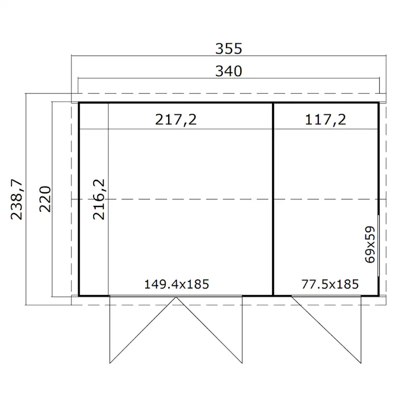 Förråd Landskap Skyla 7,5 m² Friggebod Byggsats med Sadeltak & Dubbeldörr