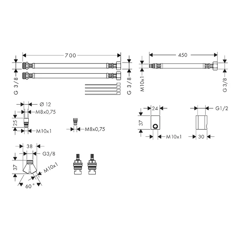 Slangförlängningsset Axor för 3-håls Tvättställsblandare