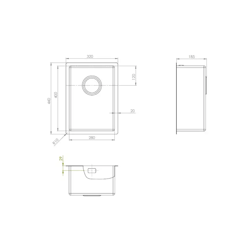 Diskho Strand Stainless ST28-EC Rostfri Enkel Satinpolerad med Korgventil & Vattenlås