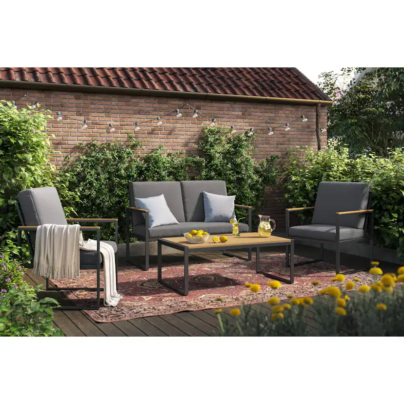 Loungegrupp deNoord Serena Soffgrupp Utomhus 2-sits trädgårdssoffa med 2st fåtöljer