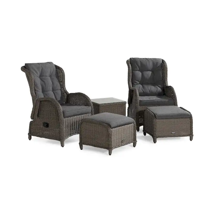 Cafégrupp deNoord Marcus Caféset med 2 Reclinerfåtöljer Utomhus m Dyna