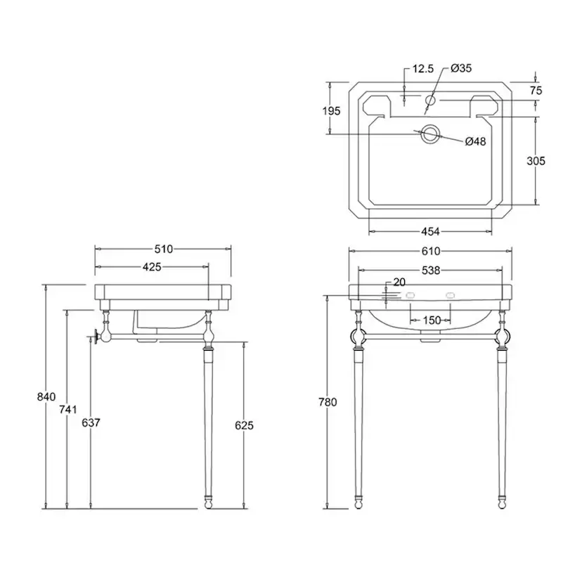 Handfatsställ Burlington Rektangulärt 610 mm