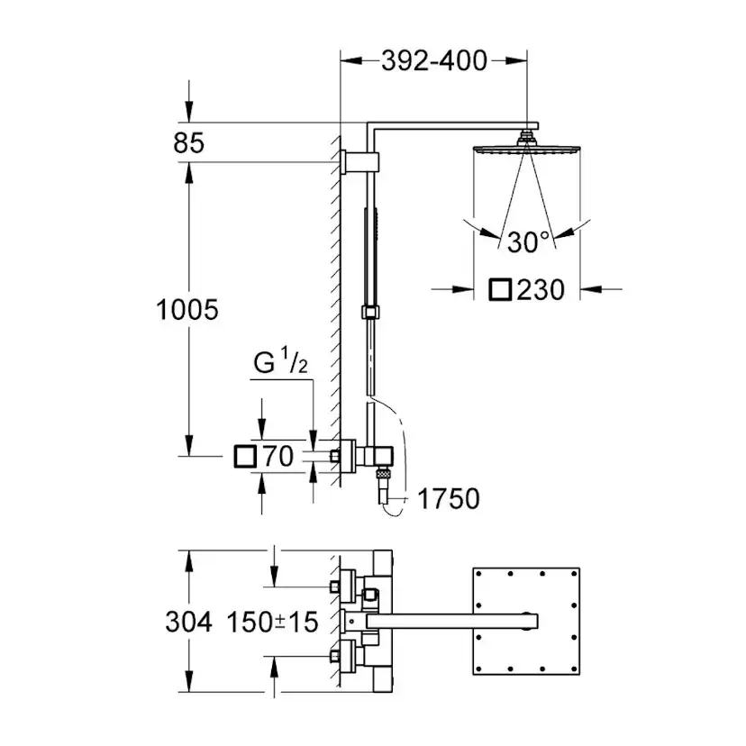 Takduschset Grohe Euphoria Cube XXL System 230 150 cc