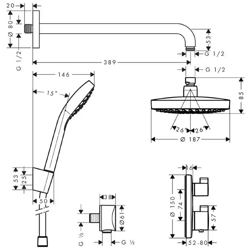Takduschset Hansgrohe Croma Select S för Inbyggnad