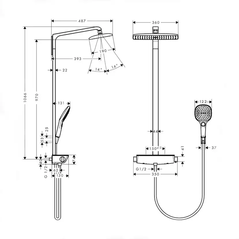 Takduschset Hansgrohe Raindance E Showerpipe 360 1jet
