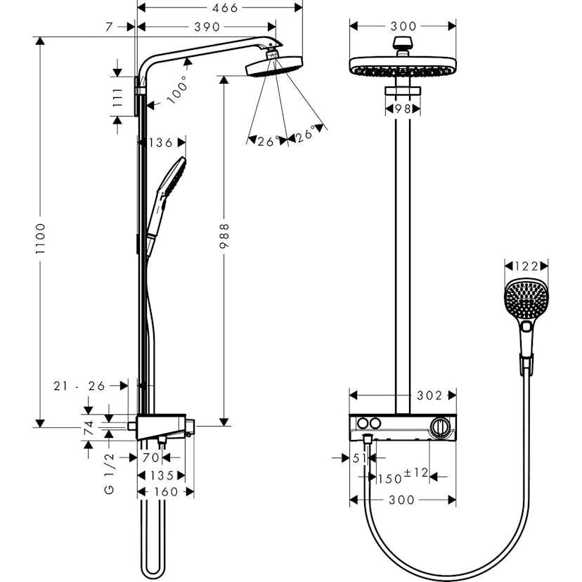 Takduschset Hansgrohe Raindance Select E 300 2jet Showerpipe 150 cc
