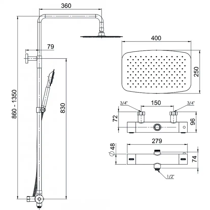 Takduschset Strand Stainless Titan TI-501XL 150 cc