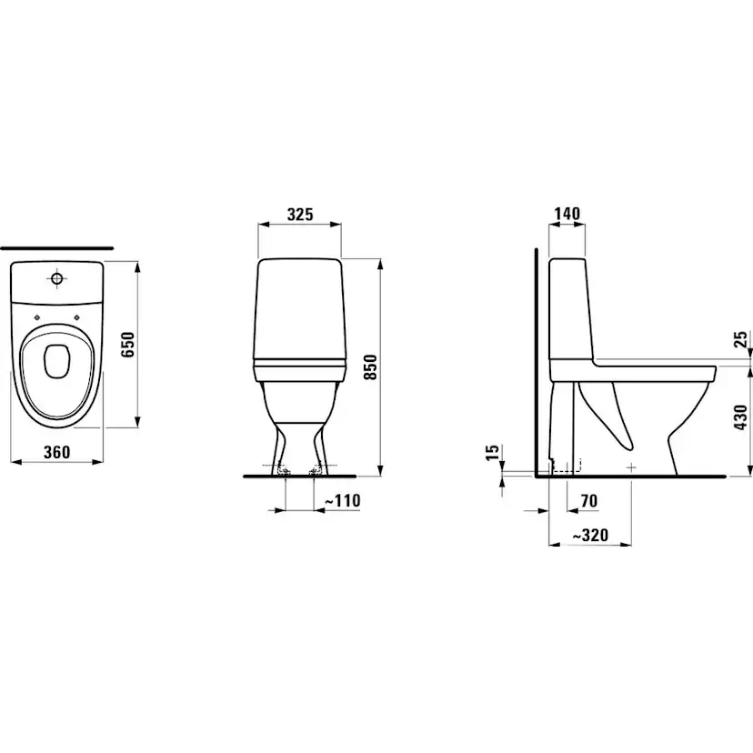 Toalettstol Laufen Kompas 825150 Rimless inkl Mjuksits