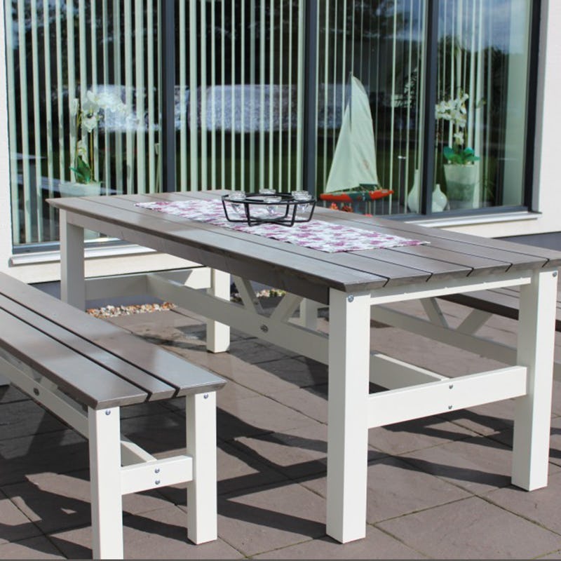 Matgrupp Utomhus Eden Wood Viking 2 Bänkar 90x220 cm Grå/Vit