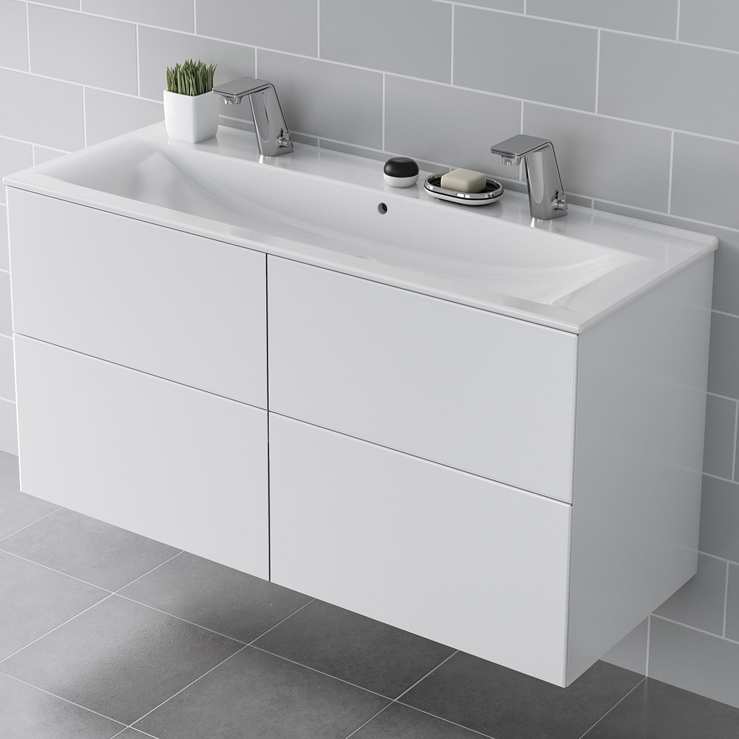 Tvättställ IDO Elegant 16432 120 cm Dubbla Blandarhål