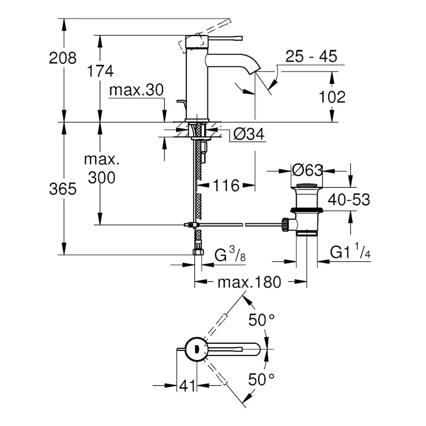 Tvättställsblandare Grohe Essence 23589 med Lyftventil