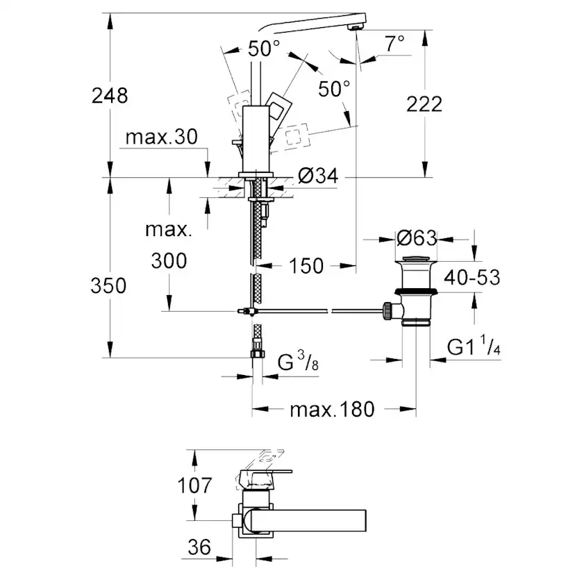 Tvättställsblandare Grohe Eurocube 23135 med Lyftventil