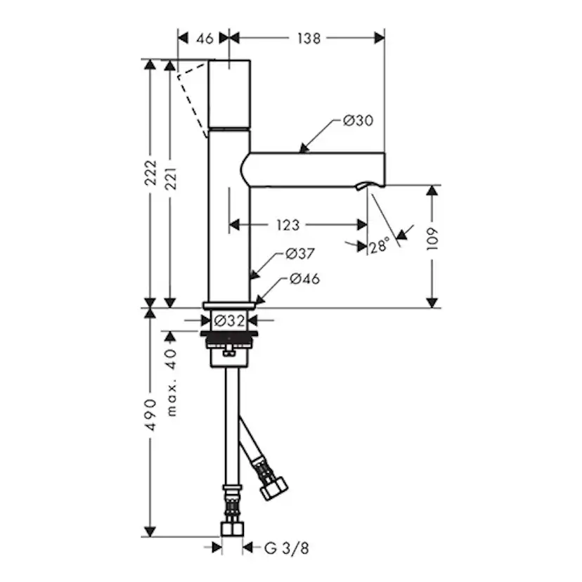 Tvättställsblandare Axor Uno 110 Zero-grepp