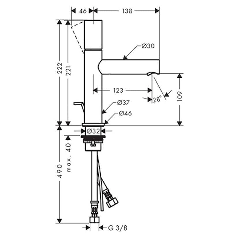 Tvättställsblandare Axor Uno 110 Zero-grepp