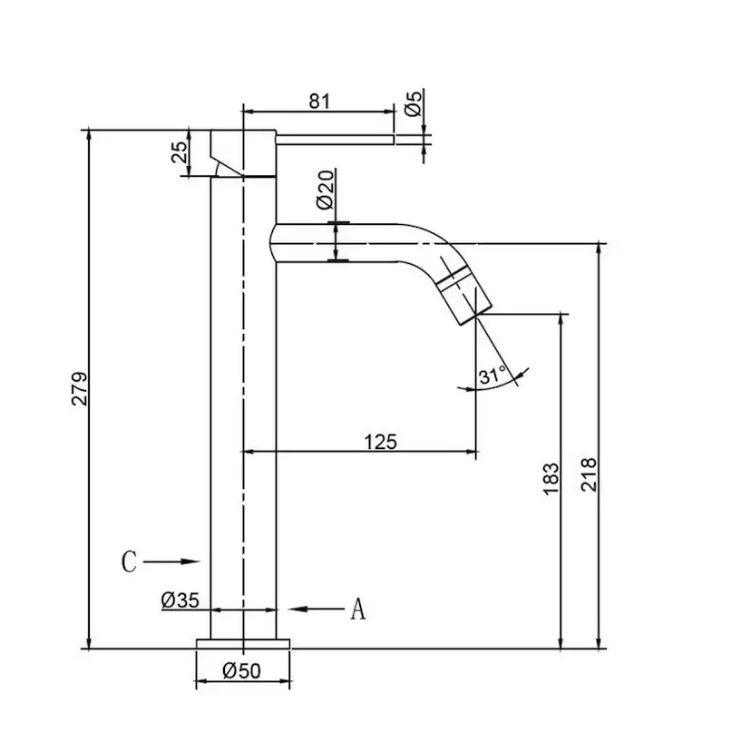 Tvättställsblandare Scandtap Steel Voyage High