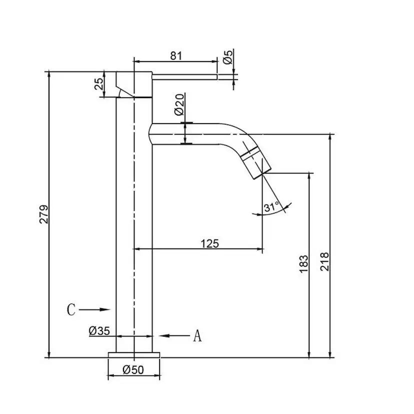 Tvättställsblandare Scandtap Steel Voyage High