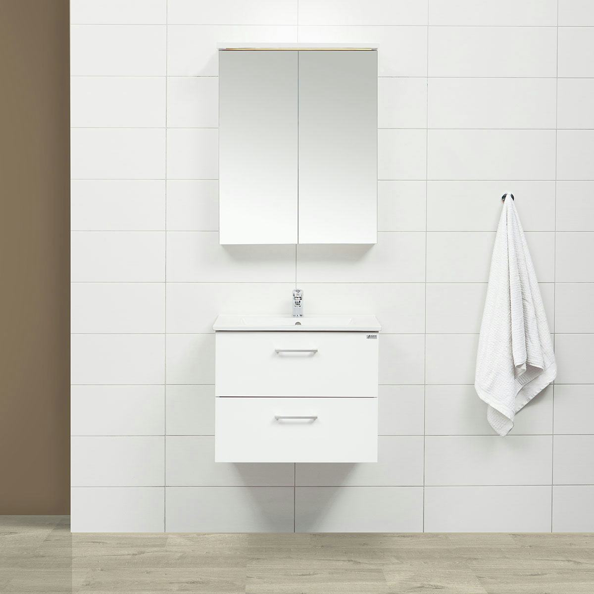 Möbelpaket 4AQUA Slim Vit 60 med Lådor och Spegelskåp