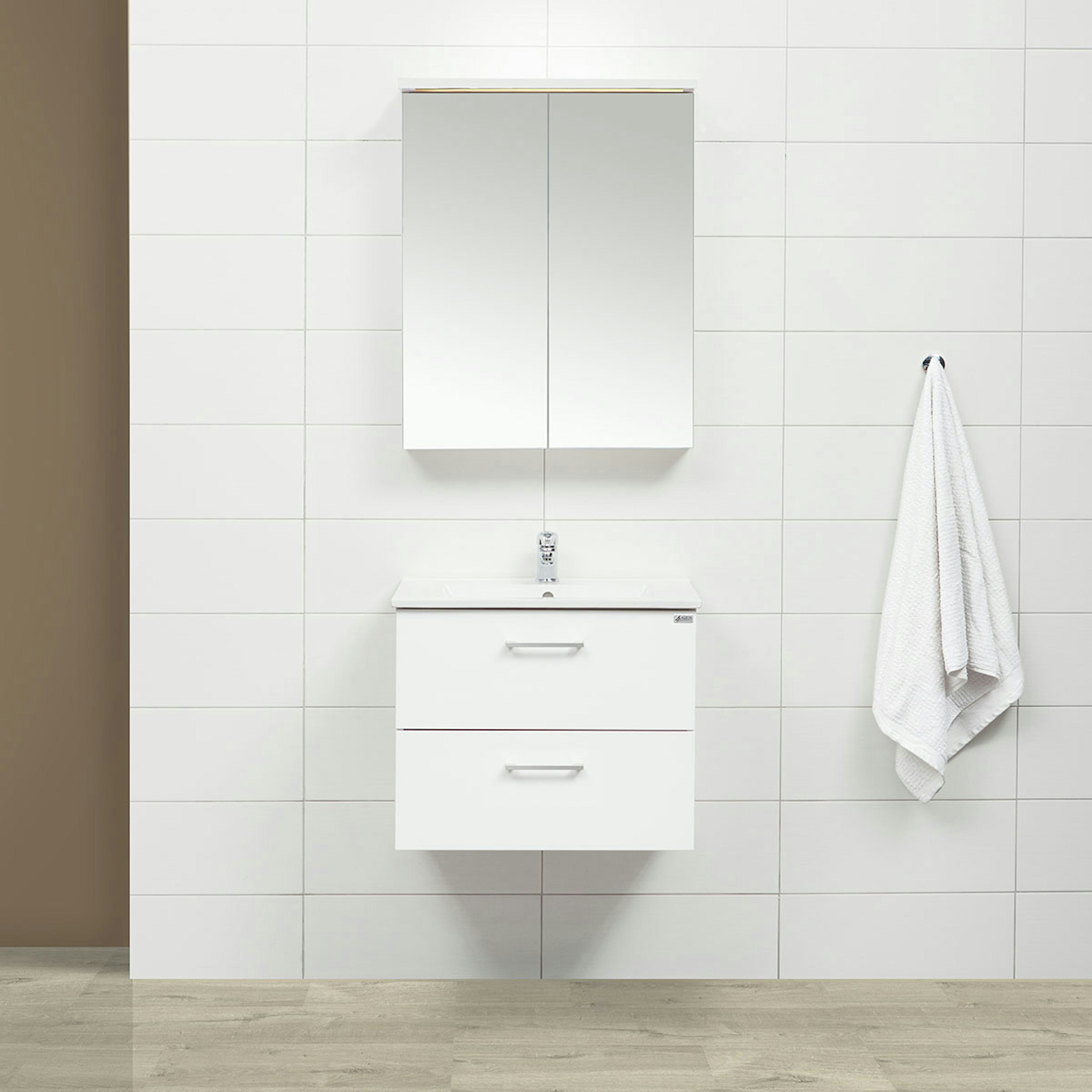 Möbelpaket 4AQUA Slim Vit 60 med Lådor och Spegelskåp