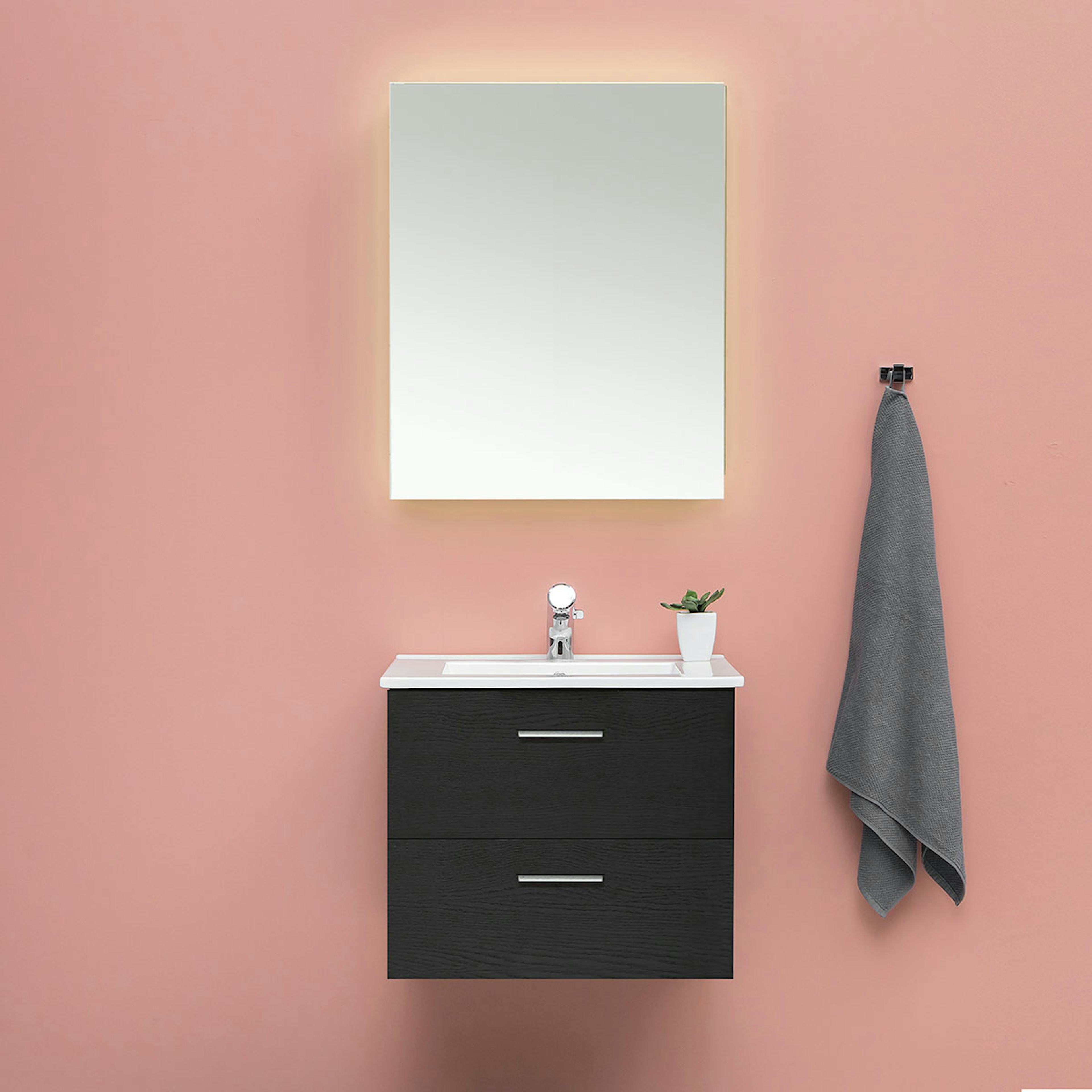 Möbelpaket 4AQUA Slim Svart Ek 60 med Lådor och Spegel Luna LED