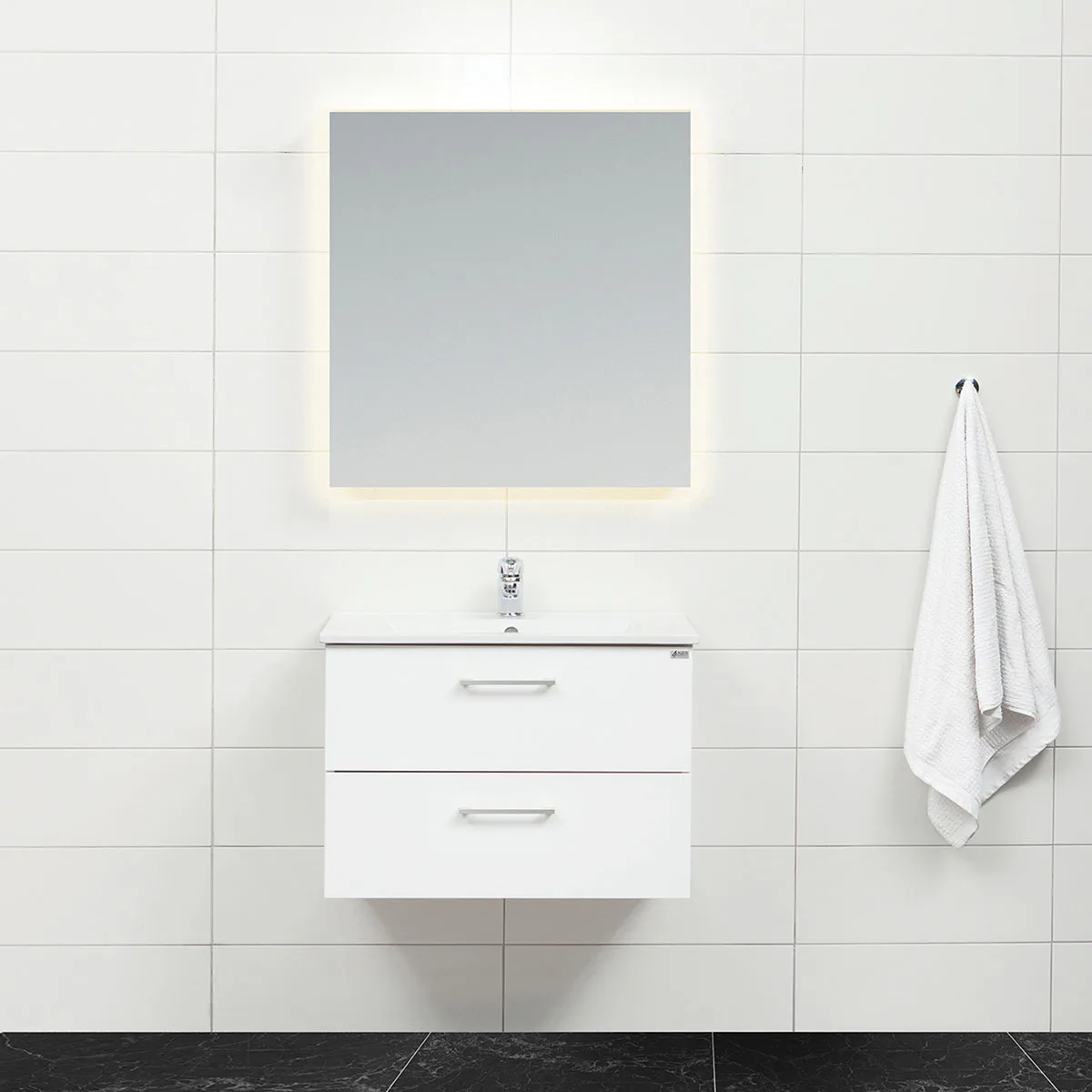 Möbelpaket 4AQUA Slim Vit 80 med Lådor och Spegel Luna LED