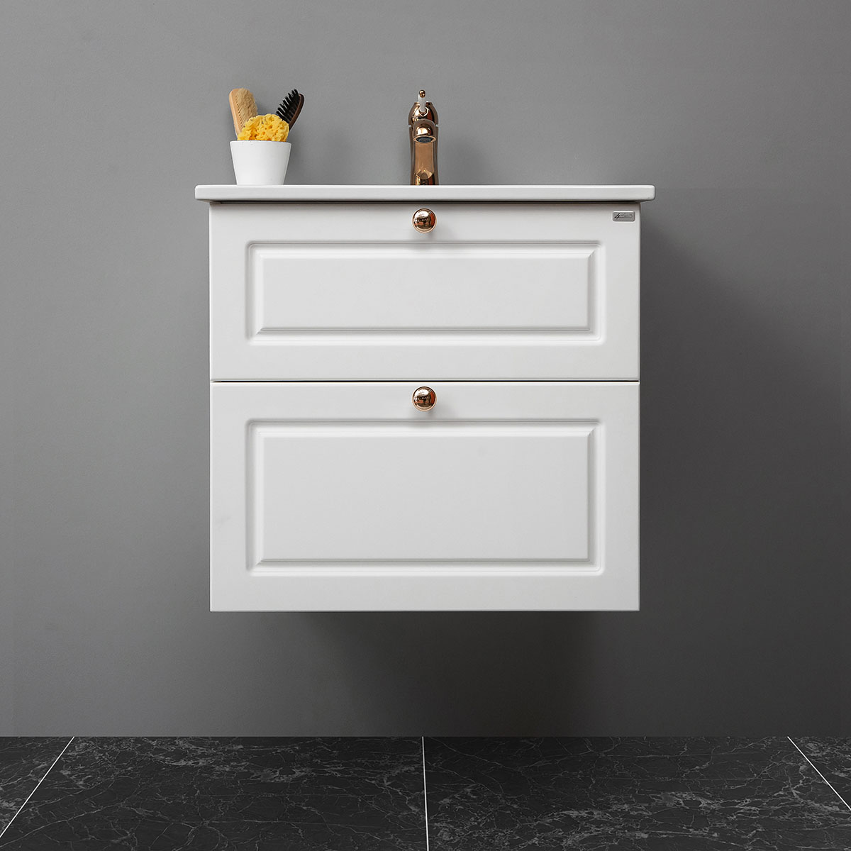 Tvättställsskåp 4AQUA Slim H Med 2 Lådor & Infräst Ram