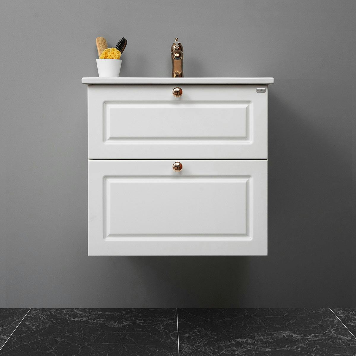 Tvättställsskåp 4AQUA Slim H Med 2 Lådor & Infräst Ram