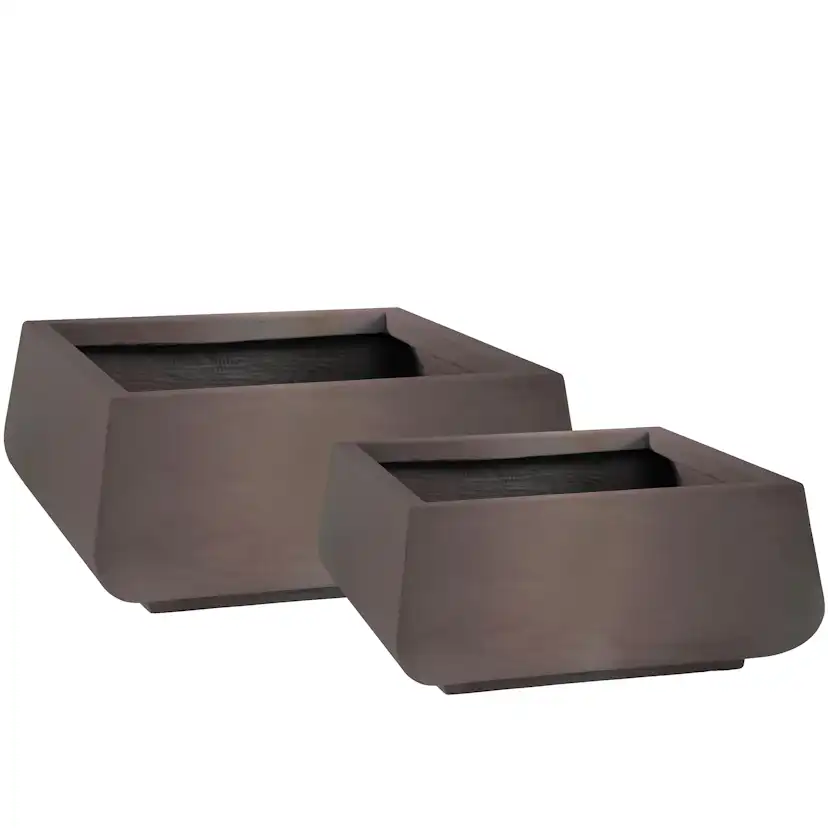 Kruka Lyfco Fyrkantig Låg Mörkbrun 2-pack