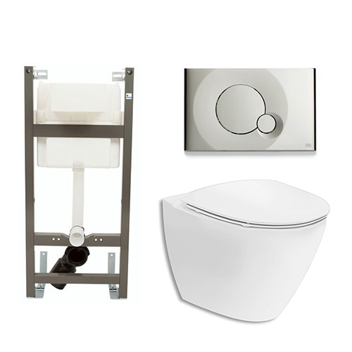 Vägghängd Toalettstol Ifö Spira Art 6245 Komplett med Spolknapp och WC-Fixtur