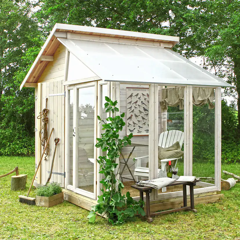 Växthus PLUS Obehandlad Furu med Förråd & Härdat Glas, 6,6 m²