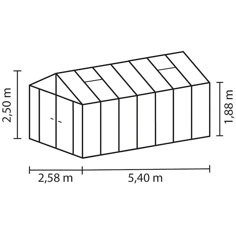 Växthus Vitavia Poseidon Aluminiumstomme med UV-Skyddat Polykarbonat & Härdat Glas, 13,8 m²