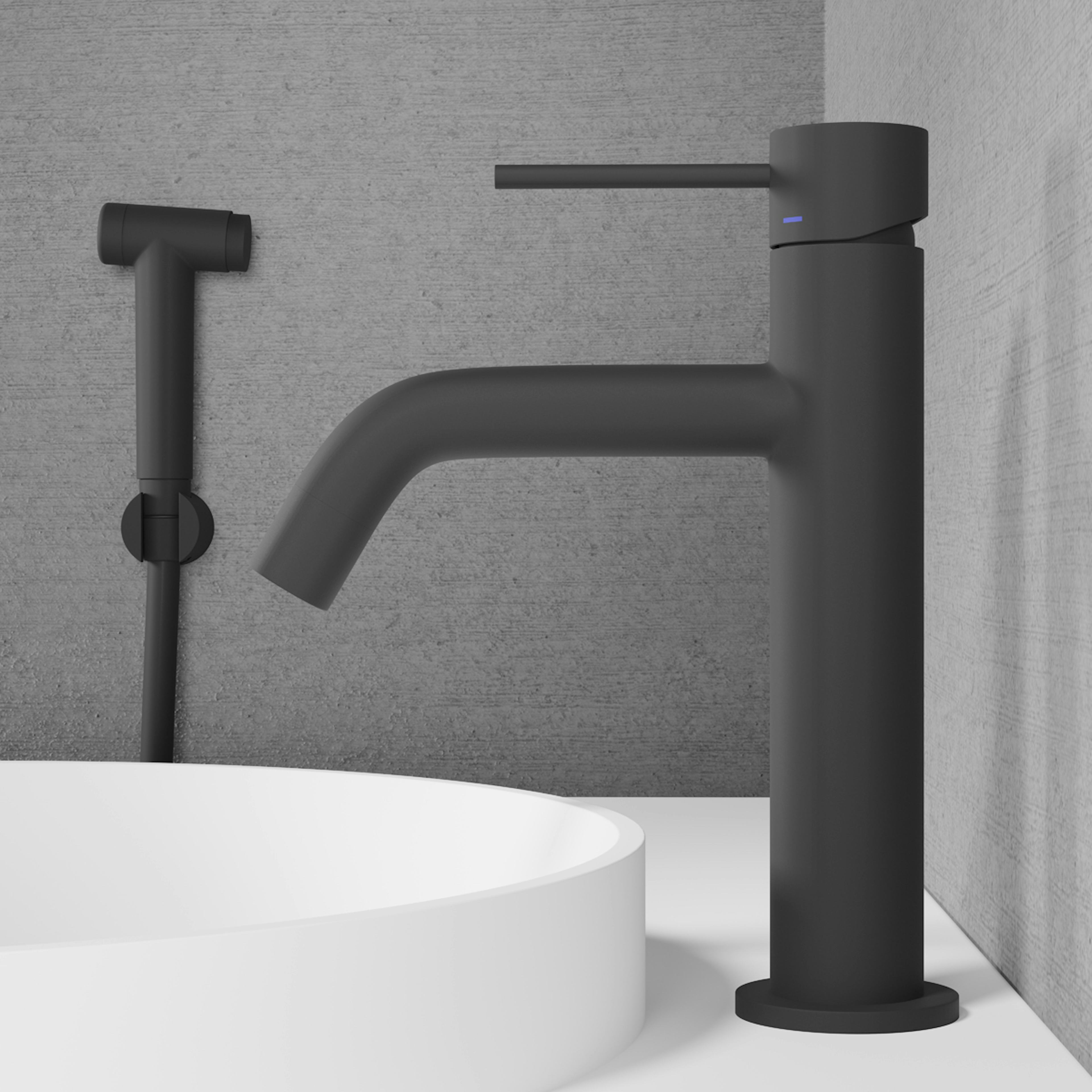 Tvättställsblandare Scandtap Steel Voyage Medium med Sidodusch