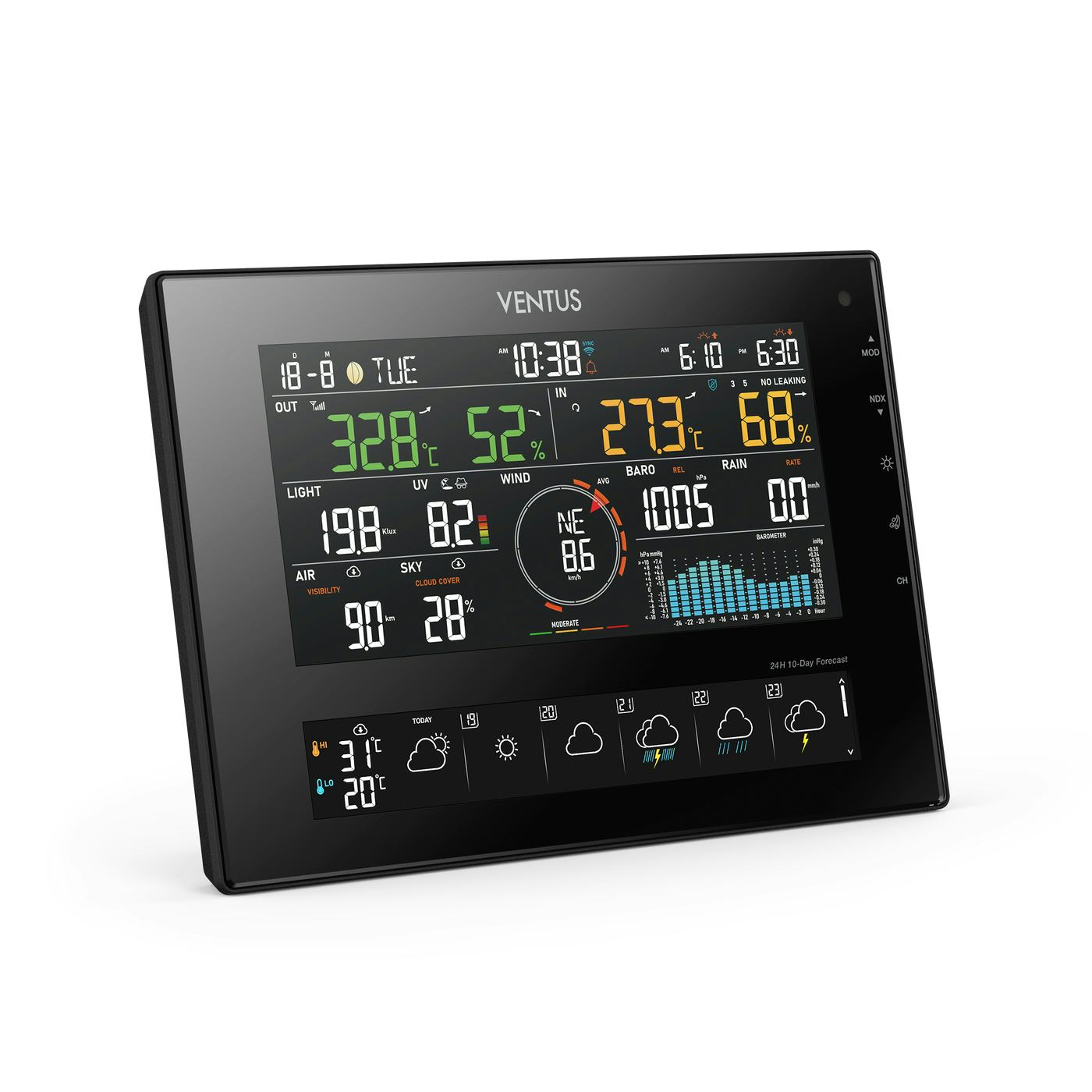 Väderstation Ventus Trådlös W850 Svart Termometer med Wifi & 10 Dagars Prognos